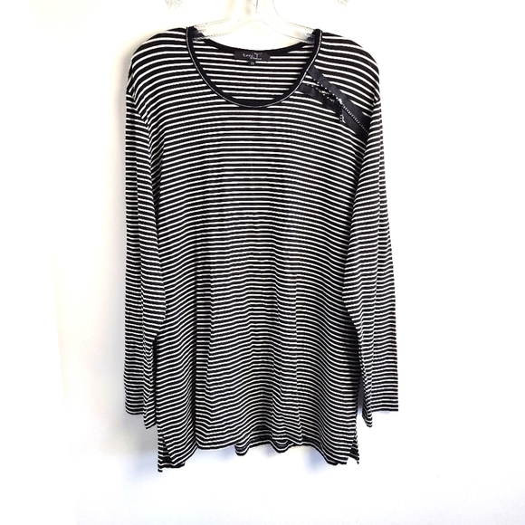 Toni T Plus Top black striped stretch tunic comfy decorative zipper size 22 - Picture 1 of 13